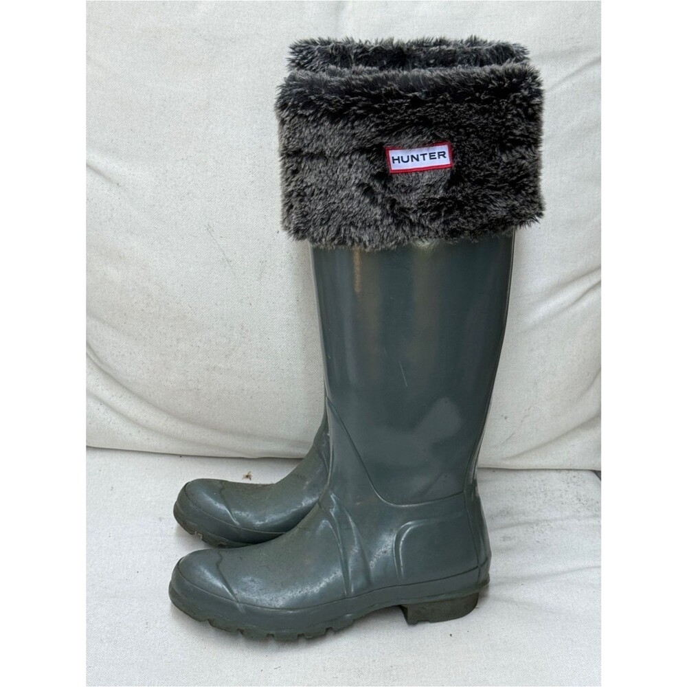 Hunter Dark Gray Rubber Tall Boots with Faux Fur Insert